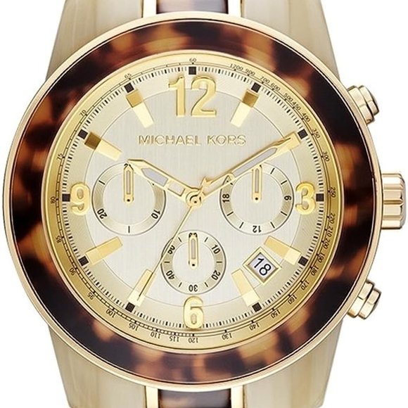 Michael Kors Horn, Gold, and Tortoiseshell Link Watch Large Face - Picture 8 of 9
